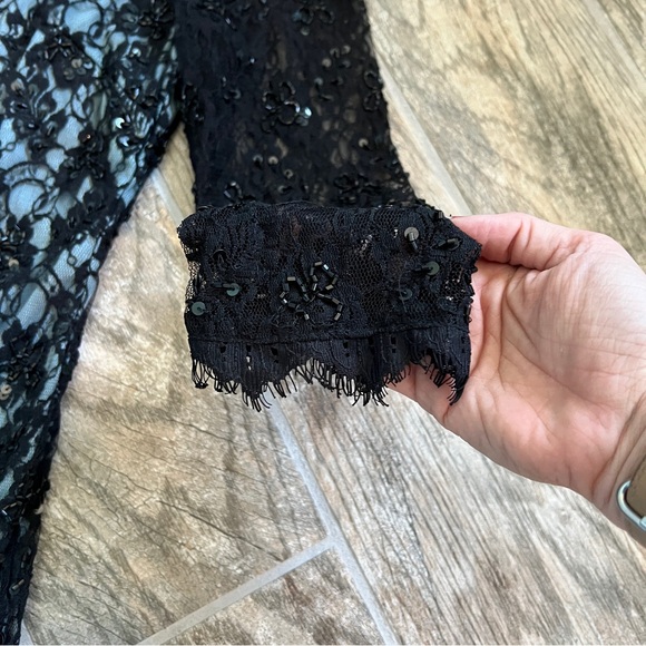 Adrianna Papell Eyelet Lace, Beaded and Sequin Details, Black Blue, Size US 12 - Picture 5 of 12
